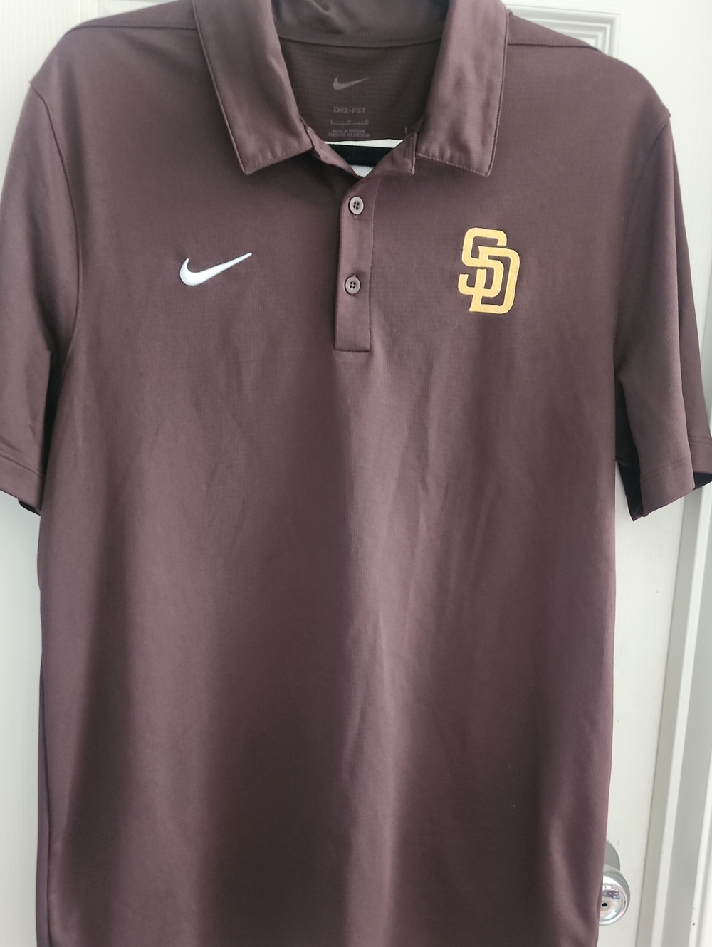 Nike Dri-Fit Men’s Brown San Diego Padres Polo with Yellow SD Logo